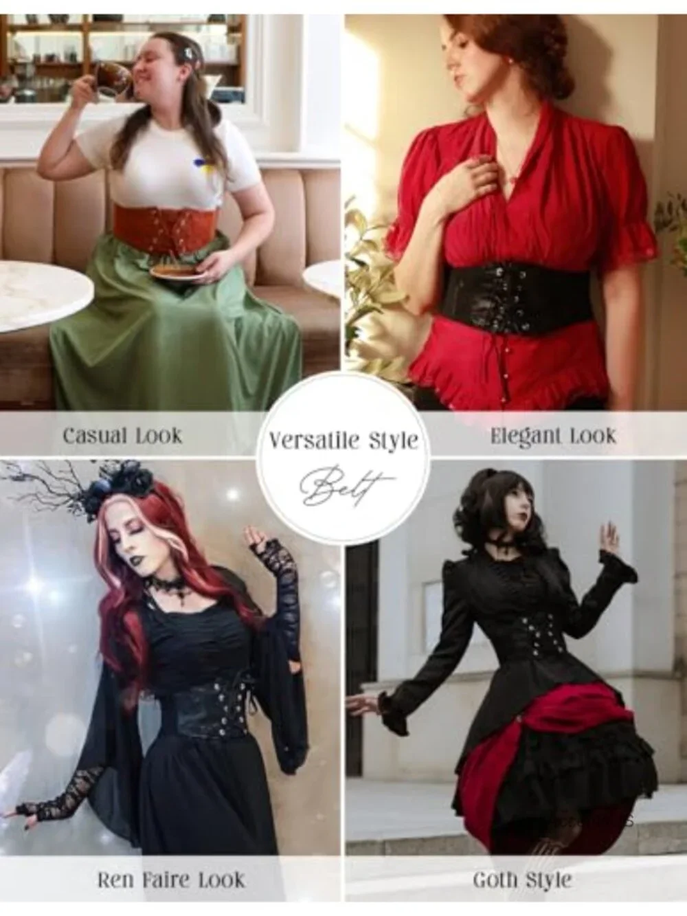 Wide Corset Waist Belt with Lace-Up and Press Button Closure for Renaissance